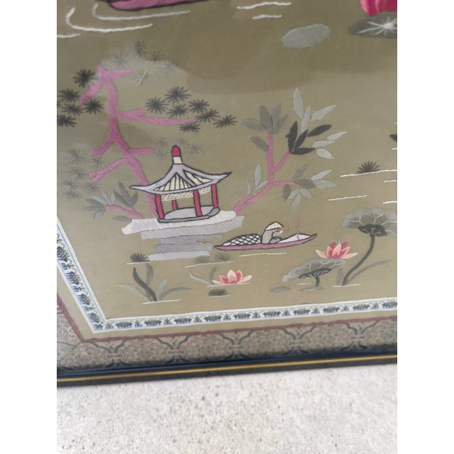 Pair of Vintage Chinese Silk Embroidery Panel Framed For Sale - Image 4 of 10