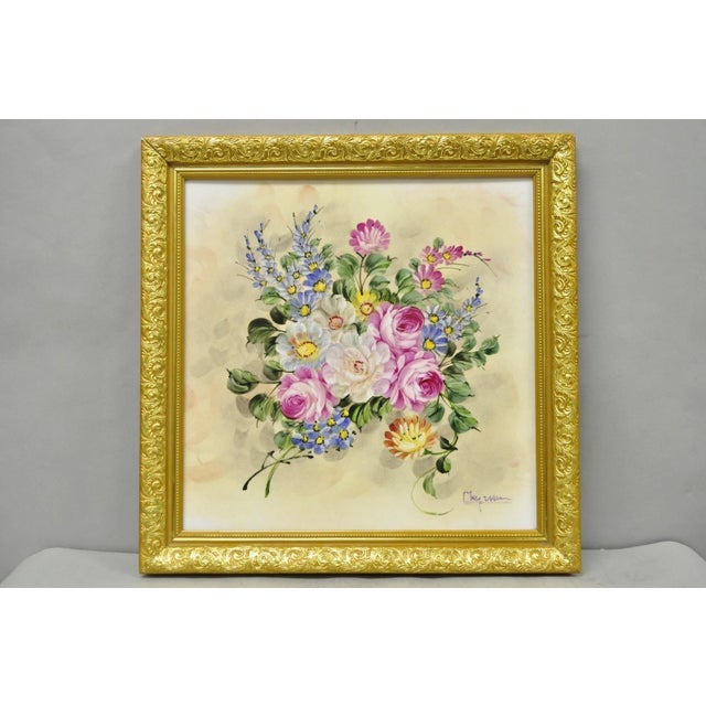 Late 20th Century Mary Wilson French Hand Painted Porcelain Plaque Pink Rose Flower Painting (B) For Sale - Image 16 of 16