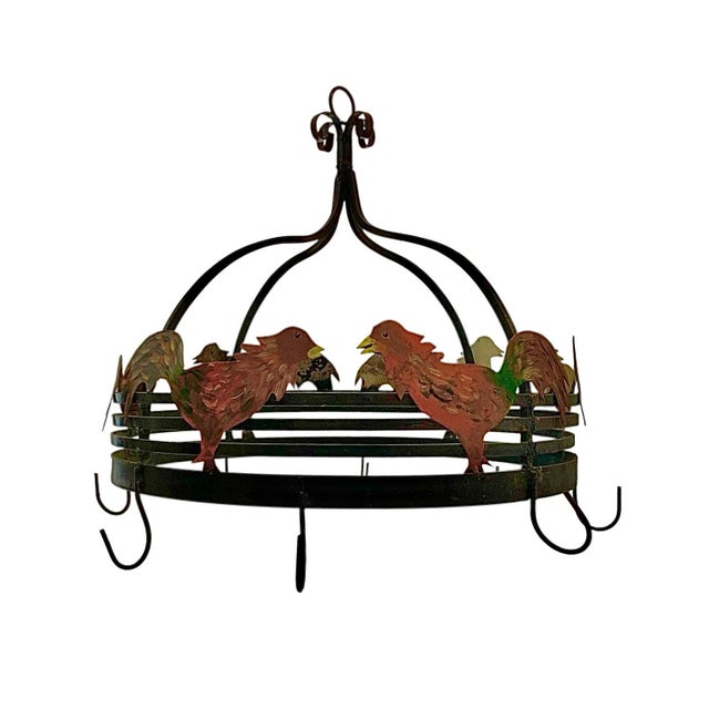 Farmhouse Late 20th Century Farmhouse Metal Rooster Pot Rack, Hanging Pan Holder, 21.6"w For Sale - Image 3 of 8
