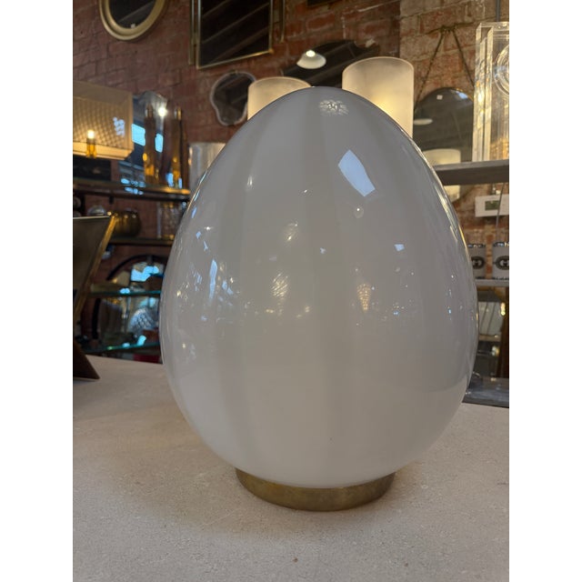 Vintage Mazzega Murano Glass Ovoid Table Lamp – White Striped Art Glass For Sale In Los Angeles - Image 6 of 9