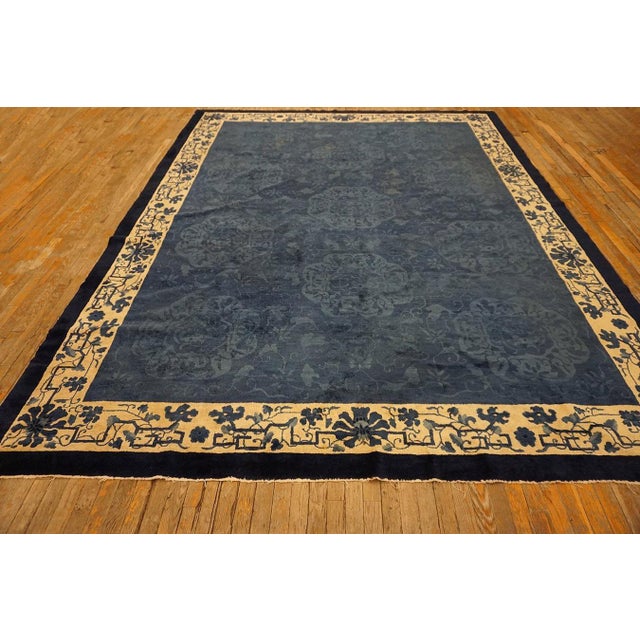 Royal Blue Spectacular Royal Blue Open Field in Allover-Floral Antique Chinese Peking Rug For Sale - Image 8 of 12