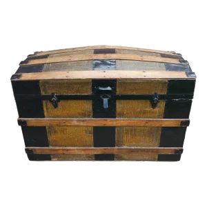 Early 20th C. American Dome Top Metal, Wood and Leather Steamer's Trunk