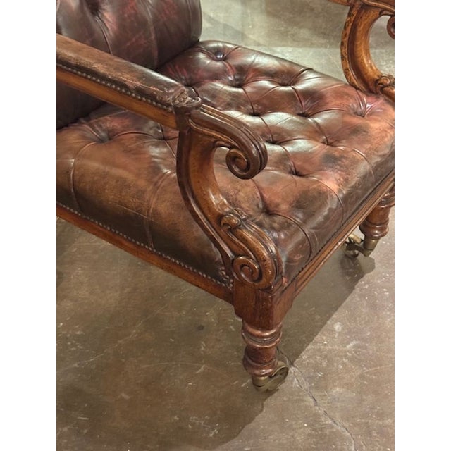 The product is a large scale, handsome tufted Chesterfield style Italian leather chair. The chair provides a comfortable...