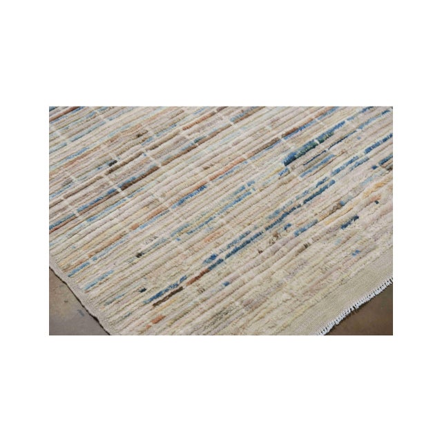 Blue & Cream Modern Wool Rug For Sale In Los Angeles - Image 6 of 9