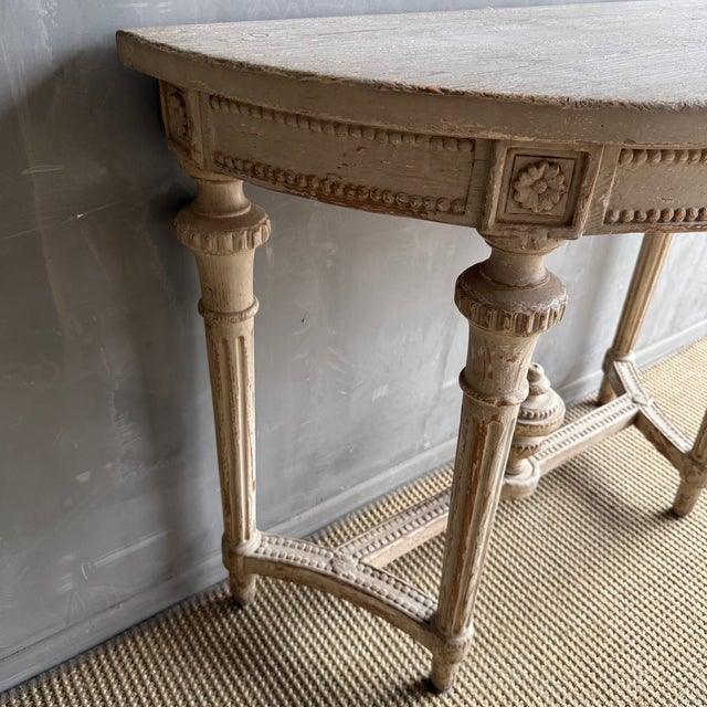 Vintage Style Demi Console With Carvings and Distressed Painted Finish For Sale - Image 9 of 14