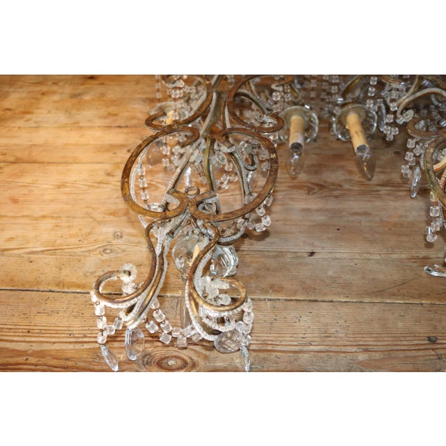 Pair of Italian Beaded Three Light Sconces, C. 1940 For Sale - Image 11 of 12