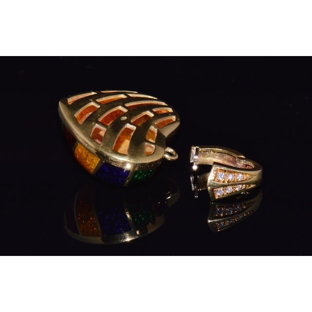 Italian Designer Barbero & Ricci 18k Solid Gold Diamond Enamel Heart Enhancer Pendant Charm For Sale - Image 9 of 13