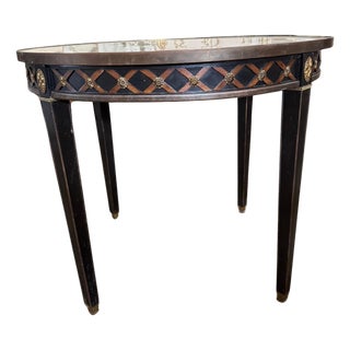 Mid 20th Century French Neoclassical-Style Circular table with Marble Top and Brass Trim For Sale