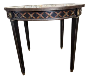 Mid 20th Century French Neoclassical-Style Circular table with Marble Top and Brass Trim
