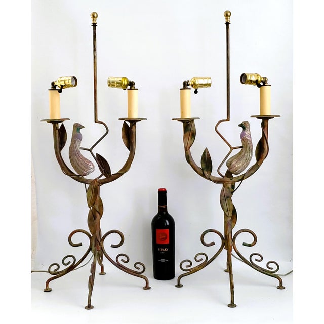 Mid 20th Century Lamps Rustic Plaster Parrots & Shades - Pair For Sale - Image 5 of 12