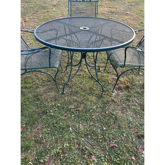 American 1960s Woodard Wrought Iron Patio Table & 4 Chairs For Sale - Image 3 of 8