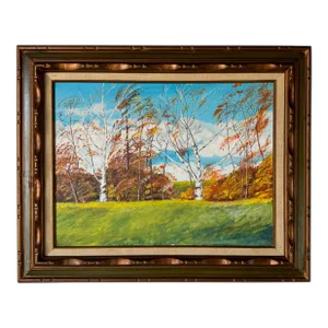 1980's Vintage Impressionist Autumn Landscape Oil Painting, Framed