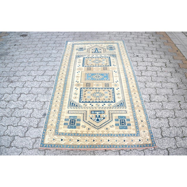 Vintage Geometric Turkish Wool Rug For Sale - Image 6 of 11