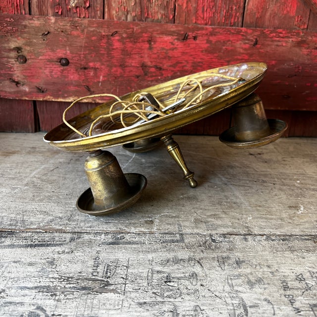 Vintage Brass 3-Arm Chandelier Base With Patina Finish 12" Diameter Intricate Design For Sale - Image 16 of 17