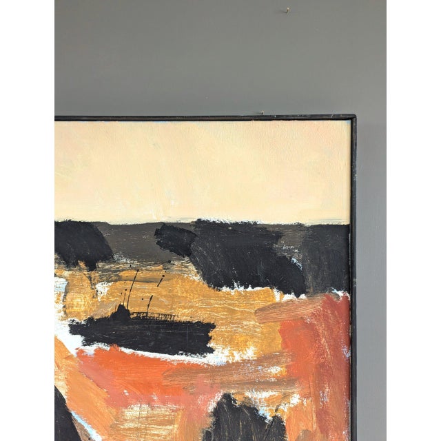 Textile Mid-Century Modern 'Abstract Horizon' Vintage Swedish Abstract Landscape Oil Painting, Framed For Sale - Image 7 of 12