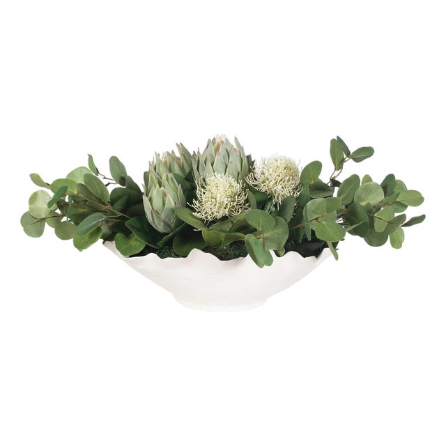 Protea Blooms White Bowl Centerpiece For Sale