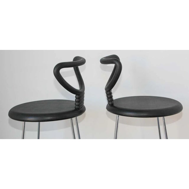 Black Nobu Tanigawa for Fasem Italy "Nardis" Black Bar Stools with Back- A Pair For Sale - Image 8 of 13