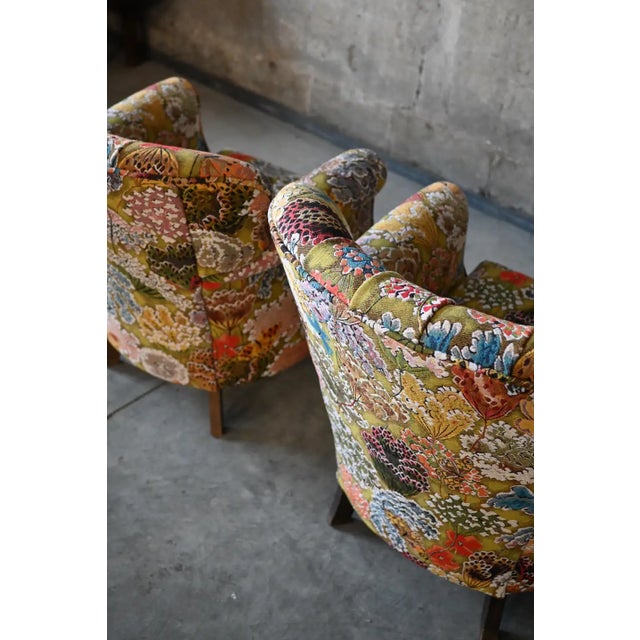 Accent Wing Chairs in Pierre Frey Les Soleil Pour Temoin, a Pair For Sale - Image 10 of 15