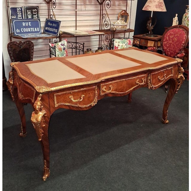 Louis XV Large Flat Wooden Desk, 1890s For Sale - Image 5 of 7