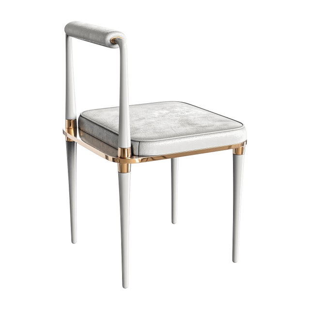 White "Audrey" Chair, Stainless Steel, Bronze Details, Tailor Made Leather For Sale - Image 8 of 8