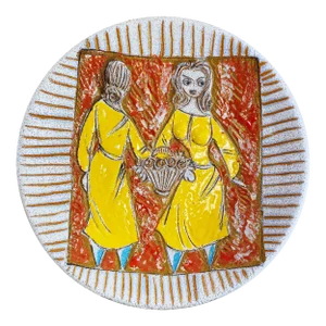 Vintage Mid 20th Century Glazed Pottery Figurative Art Bowl, Italy