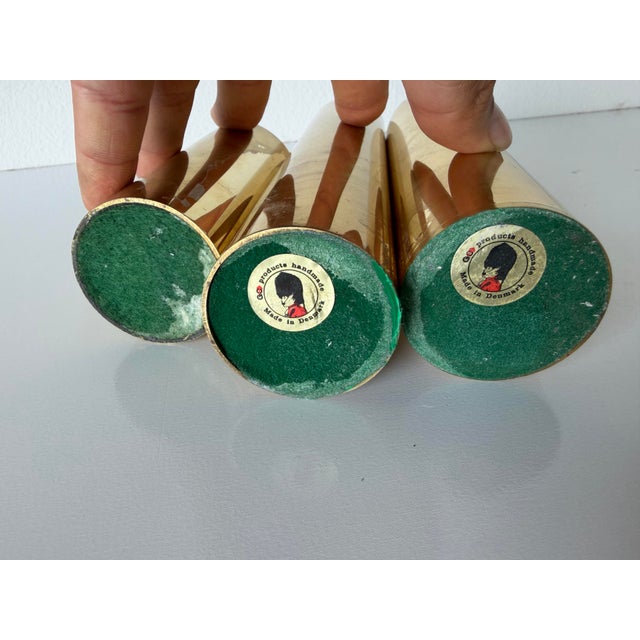 Metal Mid Century Modern Danish Brass Cylinder Candle Holders – Set of 3 For Sale - Image 7 of 10