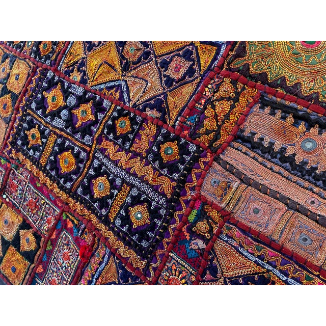 Textile Vintage Bohemian Zari Hand Work Embroidered Patchwork Wall Hanging Tapestry For Sale - Image 7 of 7