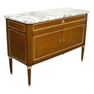 19th Century French Louis XVI Style Mahogany Dessert Buffet With Marble Top For Sale