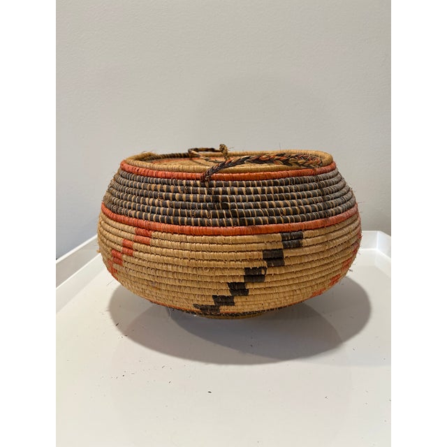 Vintage 20th Century Woven Lidded Basket For Sale - Image 9 of 12