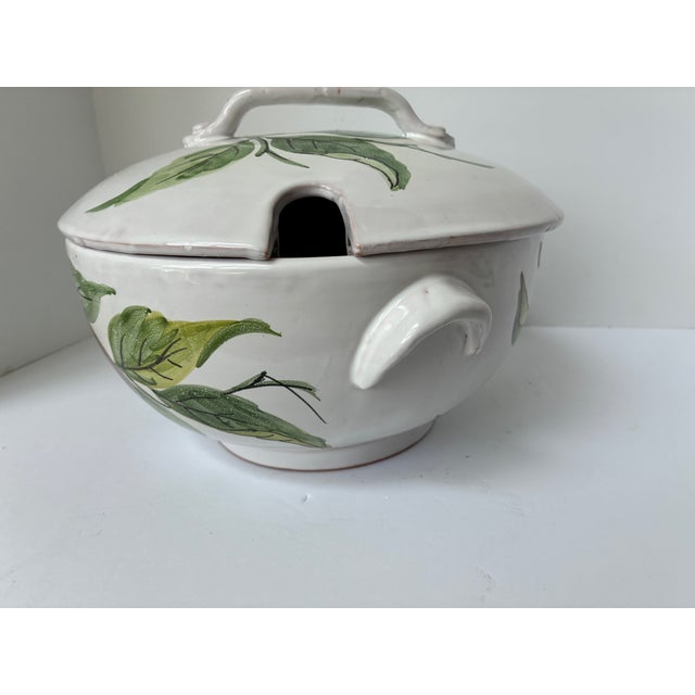 White Vintage Hand-Painted Italian Farmhouse Ceramic Pottery Large Soup Tureen | Made in Italy For Sale - Image 8 of 16