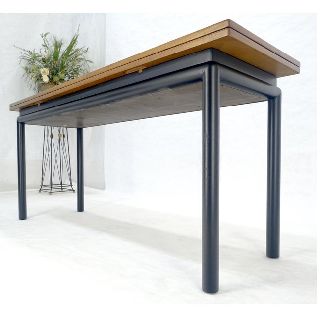 Brown Kittinger Ebonized Base Flip Top 64” Long Console Dining Table c1960s MINT! For Sale - Image 8 of 18