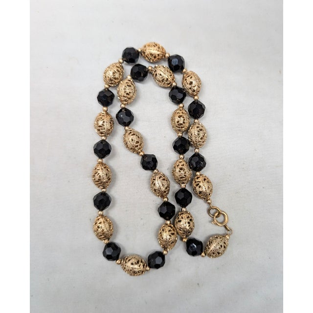 Metal Vintage 1960s Signed Napier Goldtone & Black Beaded Necklace For Sale - Image 7 of 9