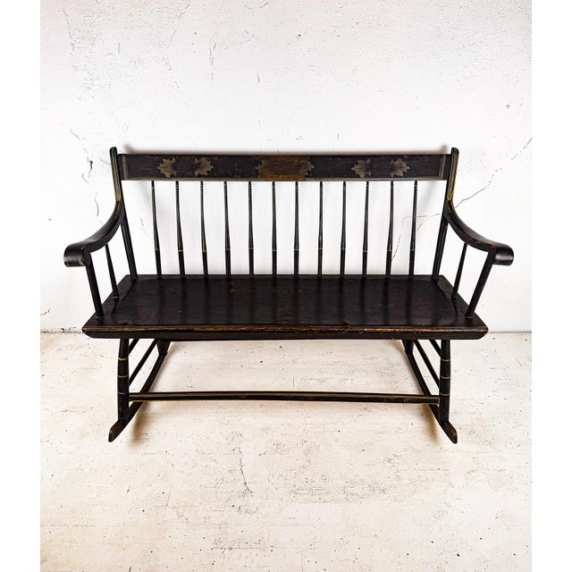 Late 19th Century Primitive Wooden Rocking Bench With Plank Seat and Gate For Sale - Image 9 of 12