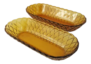 Mid Century Indiana Glass Amber Pretzel Pattern Celery Trays - Set of 2