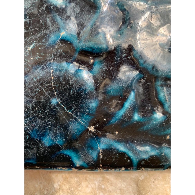 Ink Blue Early 20th Century 'Arts and Crafts' Style Botanical Dark Blue Monochromatic Relief Ceramic Glazed Tile For Sale - Image 8 of 13