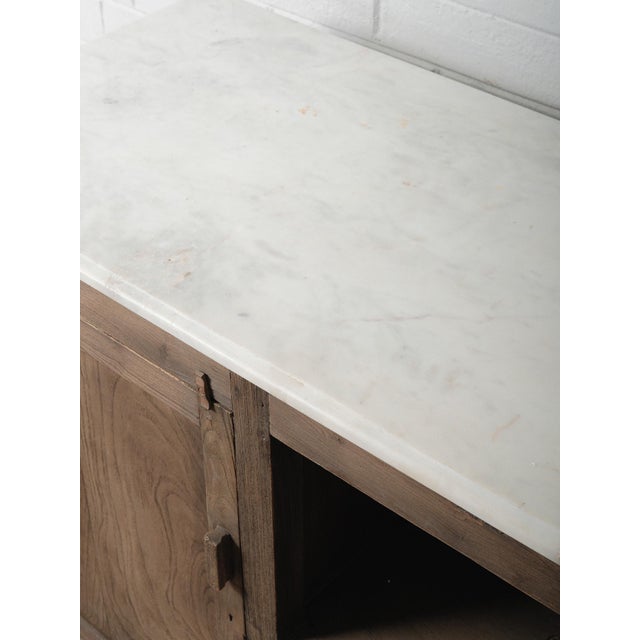 Farmhouse Late 20th Century Rustic Wooden Sideboard Storage Console With Marble Top For Sale - Image 3 of 8