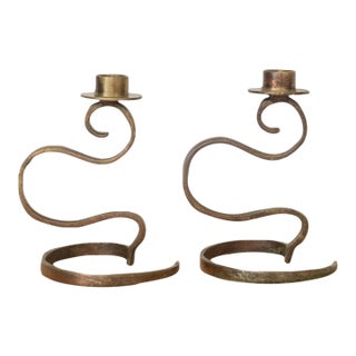 1940s Pair of French Brass Candlesticks For Sale