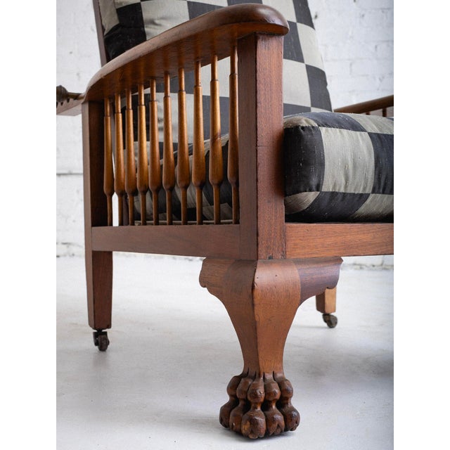 Victorian Antique Paw Foot Morris Chair in Oak For Sale - Image 10 of 15