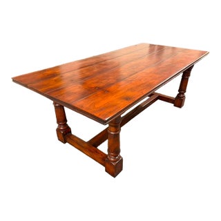 Mahogany English Country Rustic Farmhouse Dining Table, Circa 1980 For Sale