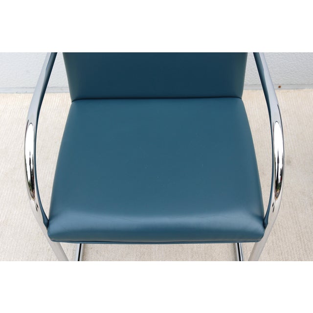 Ludwig Mies Van Der Rohe Brno Tubular Chairs in Blue Leather by Gordon - A Pair For Sale - Image 16 of 18