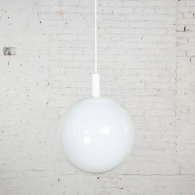 1960s Mid Century Modern Large Globe Pendant Light Blown Milk Glass by Lite Trend of La Palma Ca For Sale - Image 12 of 12