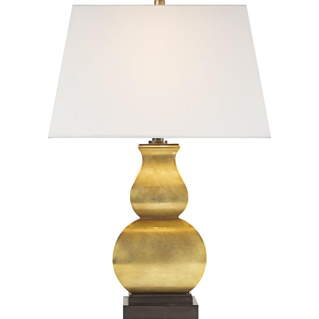 Traditional Chapman & Myers by Visual Comfort Signature Fang Gourd Table Lamp in Antique-Burnished Brass with Linen Shade For Sale - Image 3 of 3