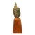 Antique Thai Bronze Buddha Head Statue Ayutthaya Rattanakosin Style on Stand 8" For Sale
