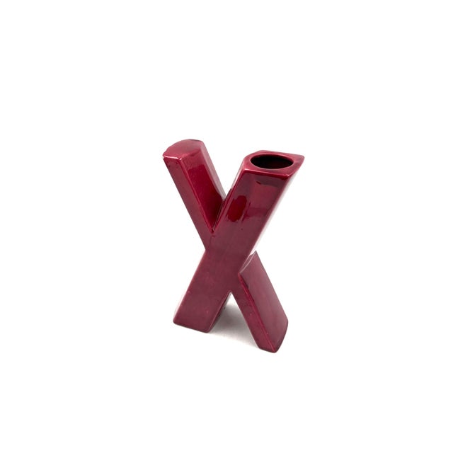 Space Age Red X Letter Shaped Ceramic Solifleur Vase, Marcel Radureau France, Circa 1970 For Sale - Image 4 of 13