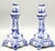 Lovely pair of Mid Century blue and white Delft style candlesticks. They are delicate in design and hand painted with soft...