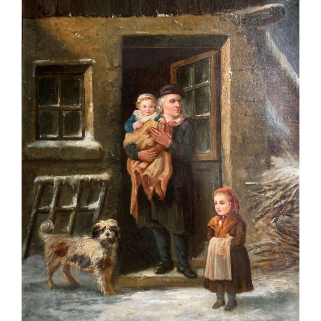 Decorate a wall or study with this charming antique French genre painting, crafted circa 1870. The oil on canvas...