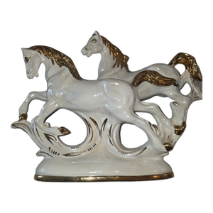 Italian#231 Mid-Century 2 White/ Gold Color Horses Galloping