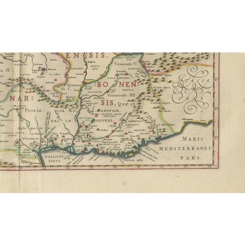 Map of Caesar's Gallia Veteris Ancient Gaul from Blaeu, France, 1642 For Sale - Image 6 of 13
