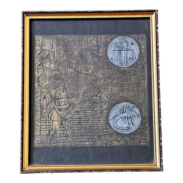 Vintage Brass Rubbing-October Labors of the Months-Medieval Style Art-Harvest For Sale