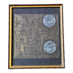 Vintage Brass Rubbing-October Labors of the Months-Medieval Style Art-Harvest